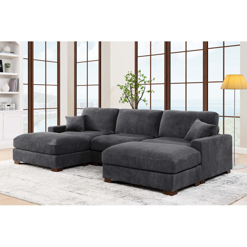 6-Pieces Modular Sofa Bed, Gray, 34" H x 122" W x 67.5" D