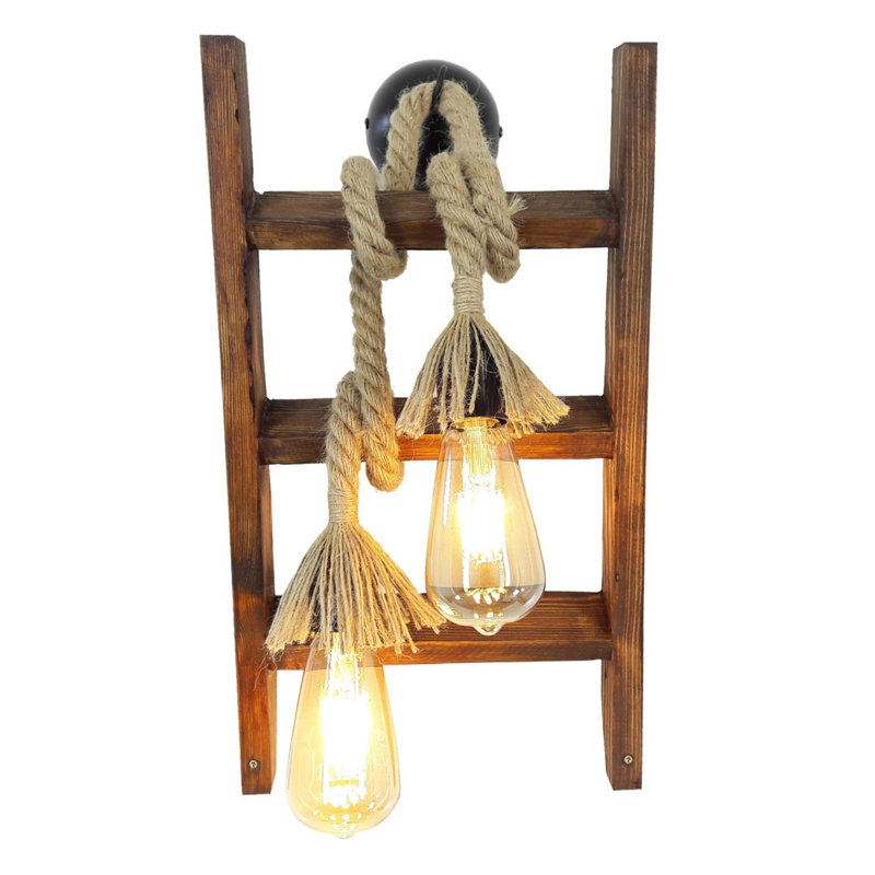 Handmade Rustic Wall Lamp, Solid Pine, 17.7 x 9.8 x 9.1 inches | 100% Solid Pine Construction, Walnut Color | 2 x E27 Socket, Max 40W, IP20 | Modern Novelty Design, Perfect for Living Room & Bedroom Decor
