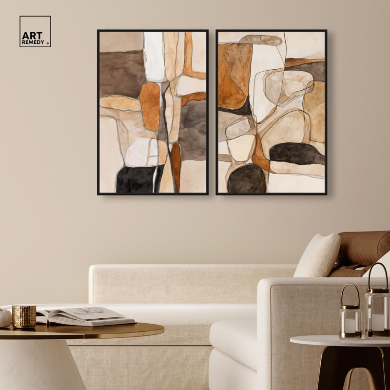 Ensemble de décoration murale Quarry, reproduction d'art sur toile, ensemble boho doré par Art Remedy, cadre noir, 20 x 30