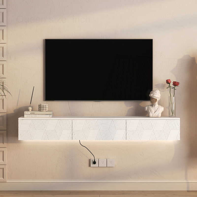 Floating TV Stand Wall Mounted with 16 Color LEDs, White
