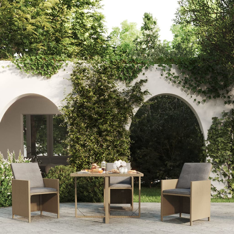 Elyah Rectangular Glass Steel Outdoor Dining Table - 109 cm W 107 cm D, Beige