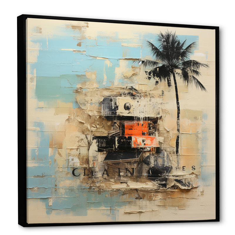 «Florida Palm Tree Serenity - Florida», art mural, Cadre flottant noir, H 16 po x l 16 po x P 1 po