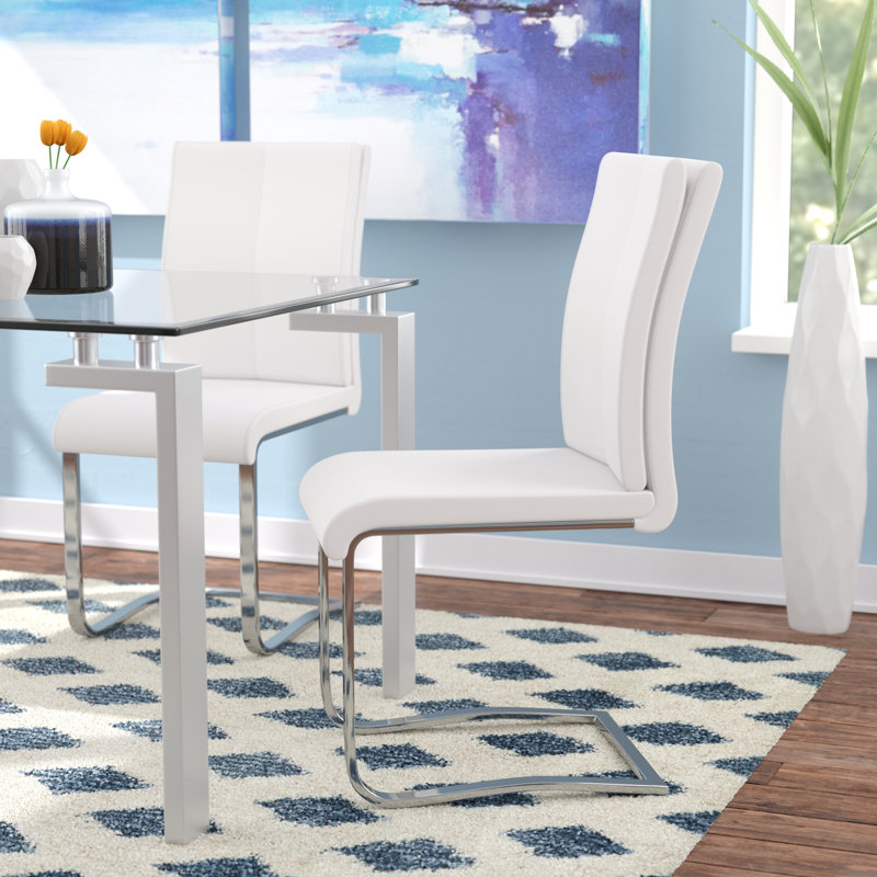 Mariam 19'' H Faux Leather Upholstered Metal Pine Side Chair, White