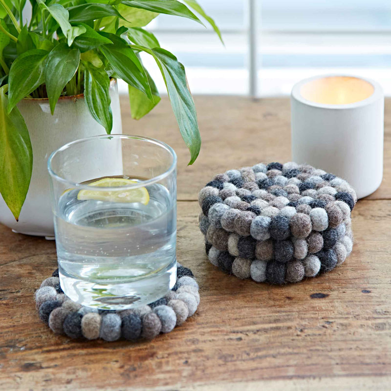 Handmade Felt Ball Coasters, Grey
