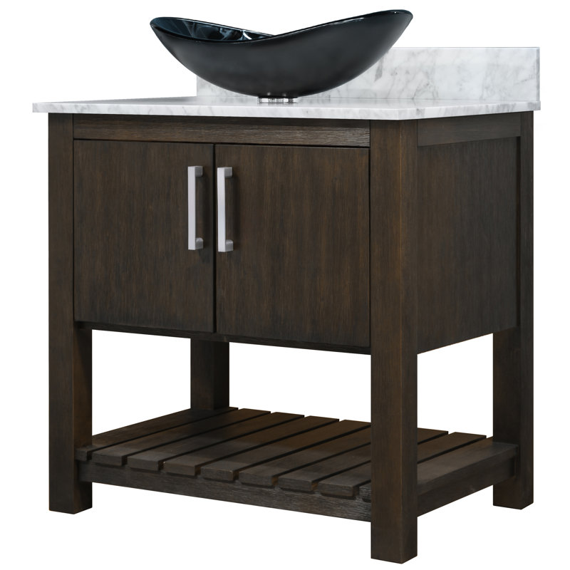 Meuble-lavabo 36 po avec comptoir en marbre de Carrare et lavabo, quincaillerie, Chrome chrome