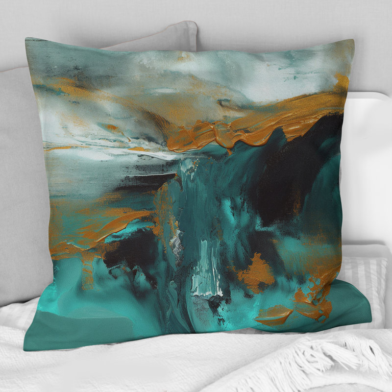 Teal Balance III - Coussin décoratif avec peinture abstraite