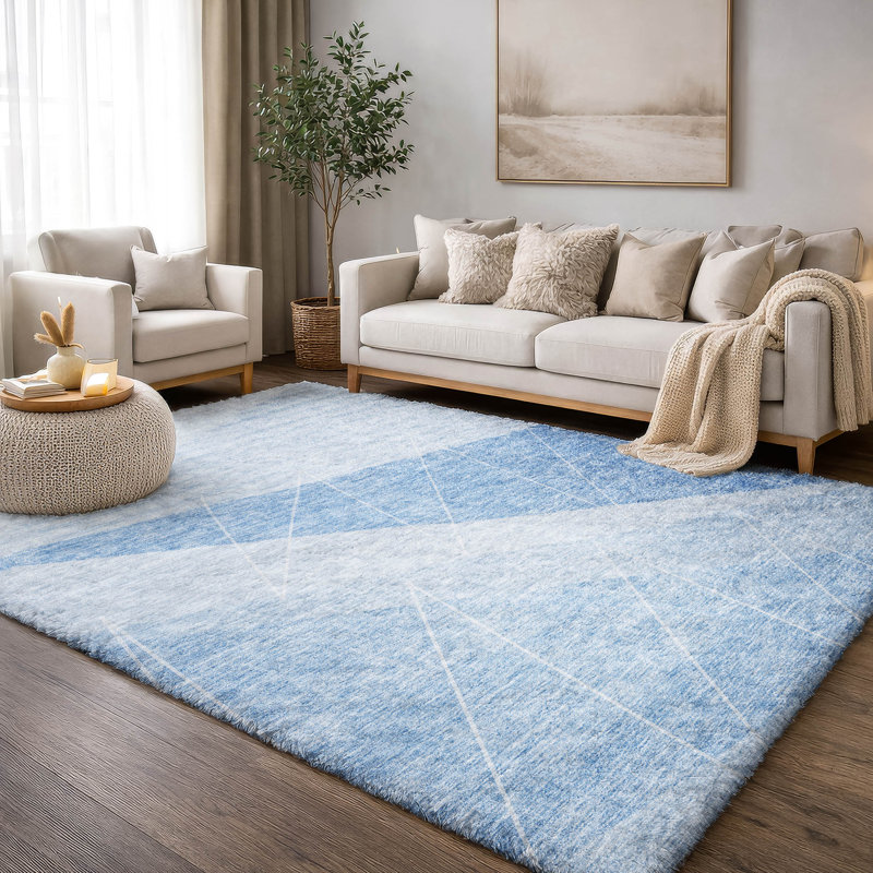 Tapis à poil long de qualité supérieure lavable à la machine ADS706, Ciel, 9 pi x 12 pi