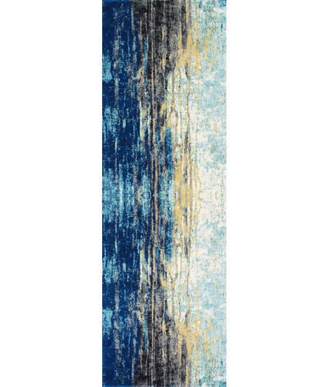 Melanarka Abstract Power Loom Performance Blue Rug