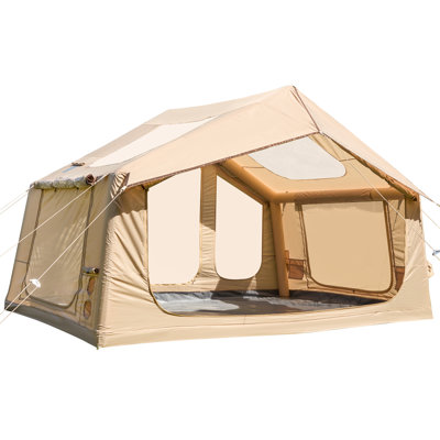 Tente de camping gonflable 8 x 12 pi - tente pneumatique 4 saisons avec ouverture de cheminée et lanterneau, hauteur de 7,5 pi, Oxford 300D imperméable, installation instantanée pour camping en famille Glamping Hot