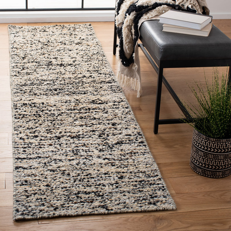 Leo Natura Hand Woven Wool/Cotton Abstract Rug in Gray/Beige, Runner 2'3" x 8'