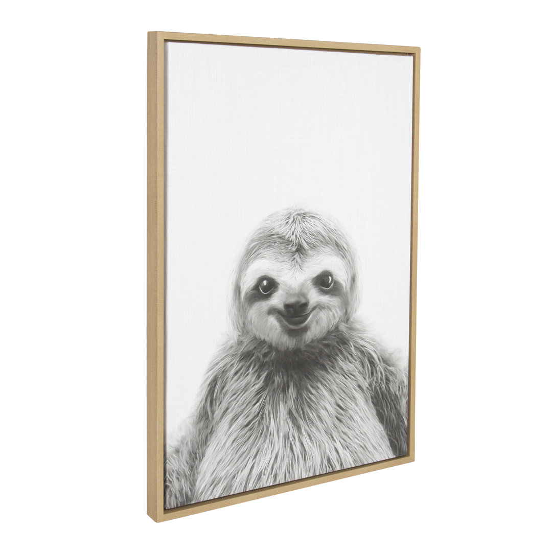 Melita Animal Print Sloth Portrait' Framed Photographic Print on Wrapped Canvas Ebern Designs 