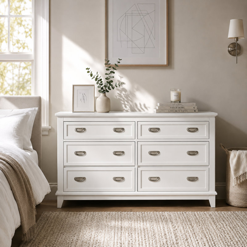 Beckett 54.5" Modern 6-Drawer Dresser, White