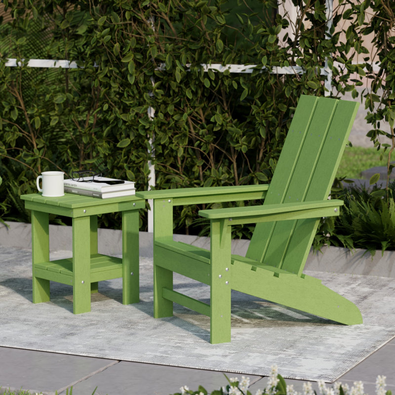 Avilez 3-Piece Modern Adirondack Set With Side Table, Lime Green