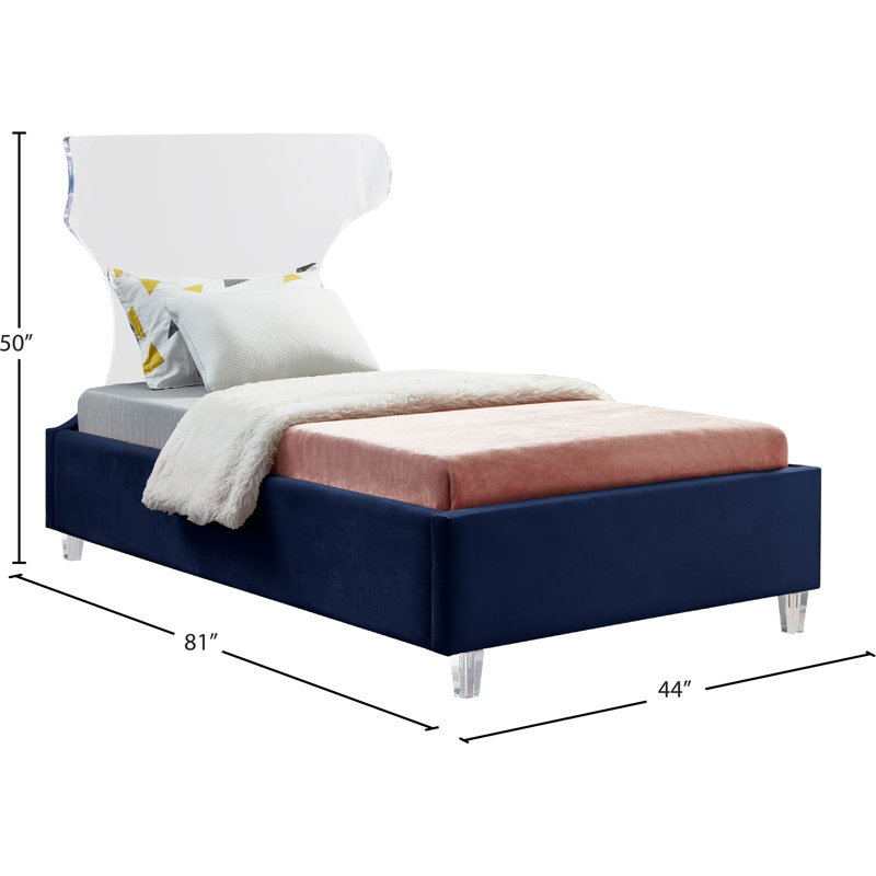 Ulm Upholstered Platform Bed, Twin, Navy Velvet