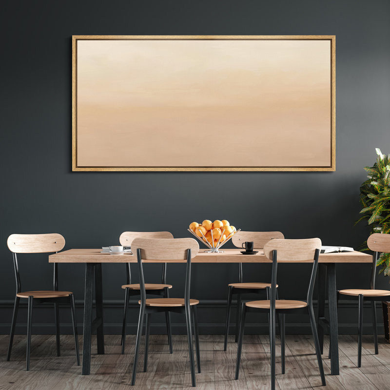 Neutral Gradient Abstract Framed Canvas - Warm Beige Minimalist Wall Art, Natural, 30" H x 60" W