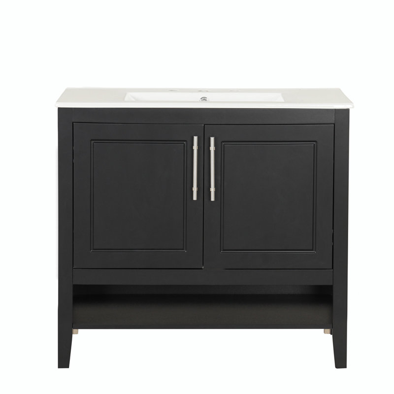 Meuble-lavabo simple 36 po avec plateau en céramique Suelling