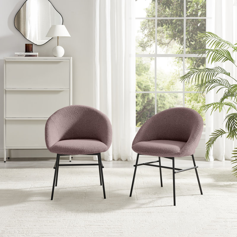 Biaca Luxury Fabric Upholstered Dining Chairs - Curved Cocoon Design, Pink
