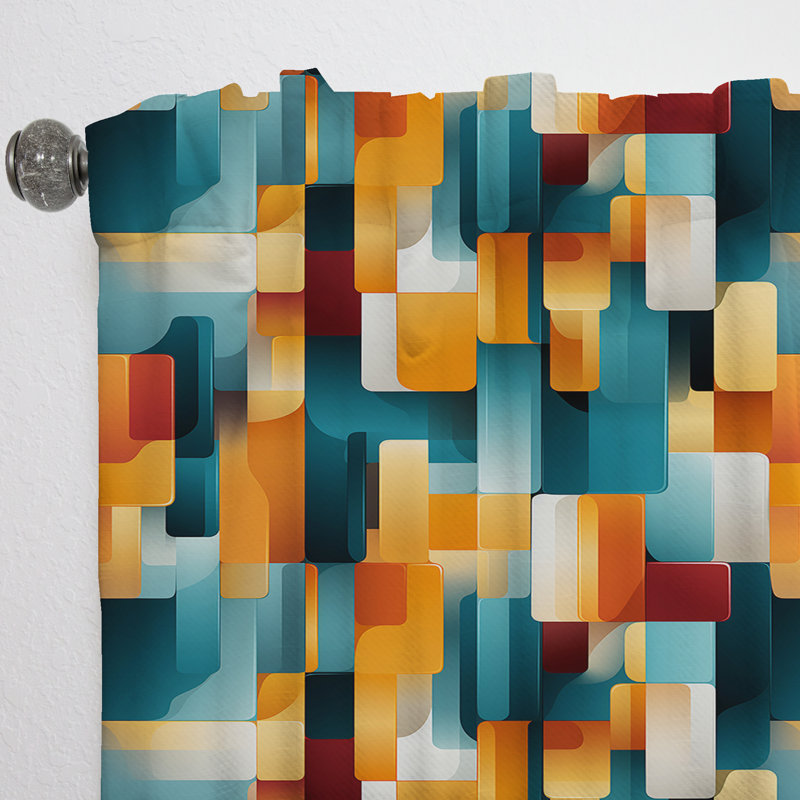 Orange et bleu sarcelle Popart Pop culture Pixels - Rideau obscurcissant rayé rayé - 1 panneaux, L 52 po x L 63 po