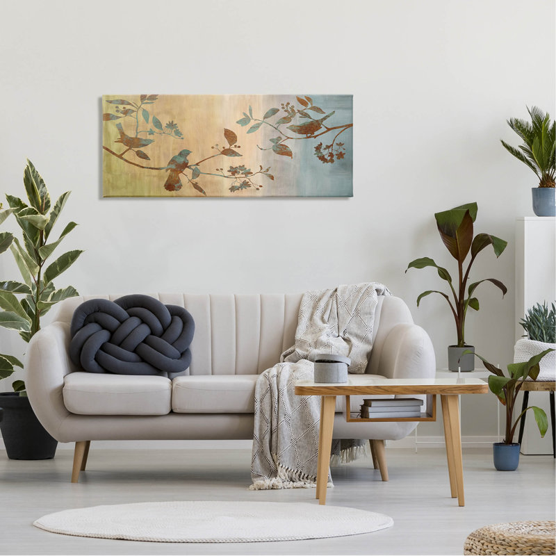 Boho, oiseaux perchés, estampe numérique par Chris Donovan, H 20 po x l 48 po x P 1,5 po, Toile tendue