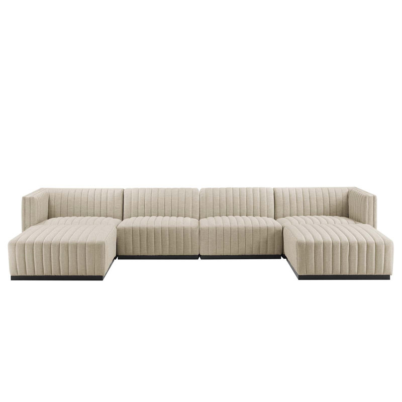Modway Conjure Channel Tufted Upholstered 6-Piece Sectional Sofa, Beige 100% Polyester