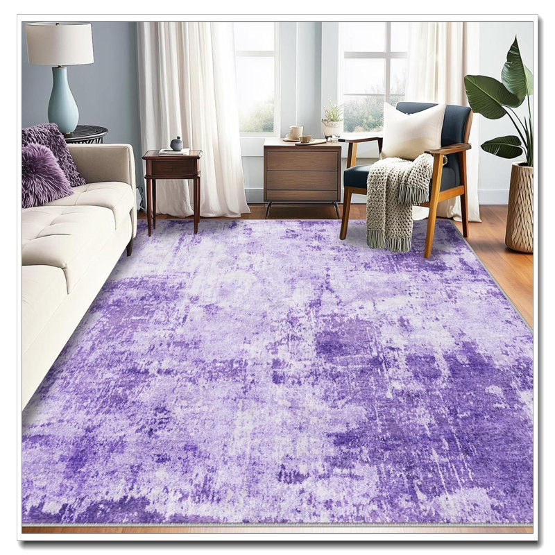 Washable 8'X10' Non-Slip Area Rug - Soft Modern Abstract Print Rug For Living Room Entryway Bedroom Nursery, Purple Gray Pink White