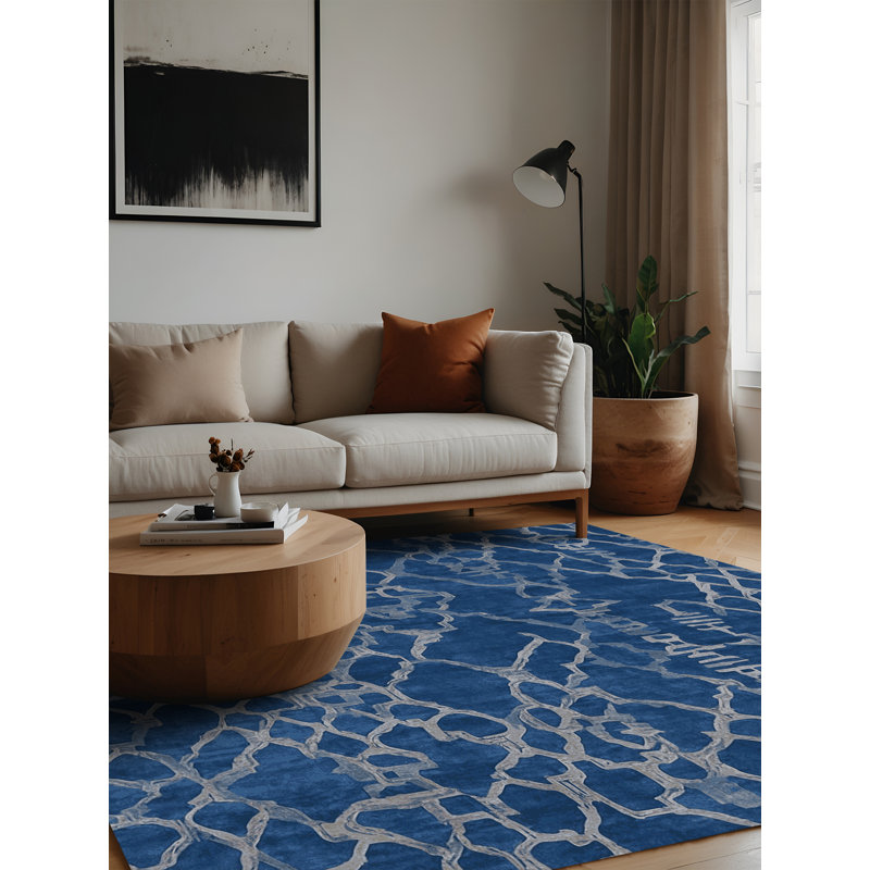 Tapis bleu lavable à la machine, Carré 6 pi