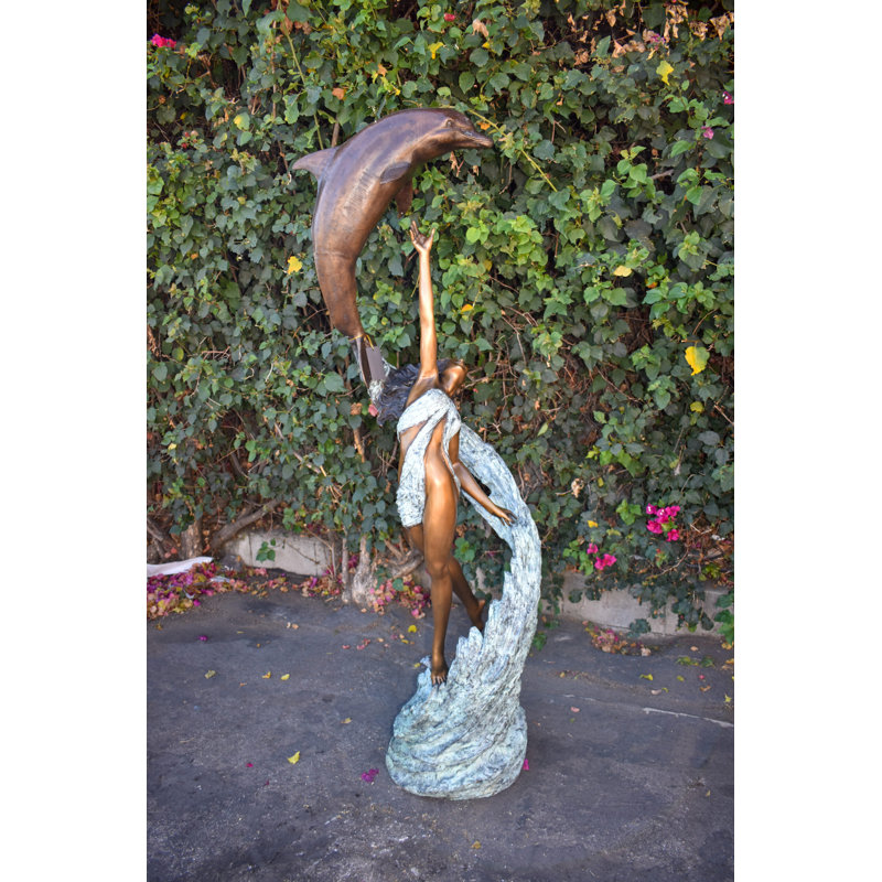 Fontaine en forme de dauphin en cuivre en bronze taille réelle statue 19 po x 26 po x H 74 po