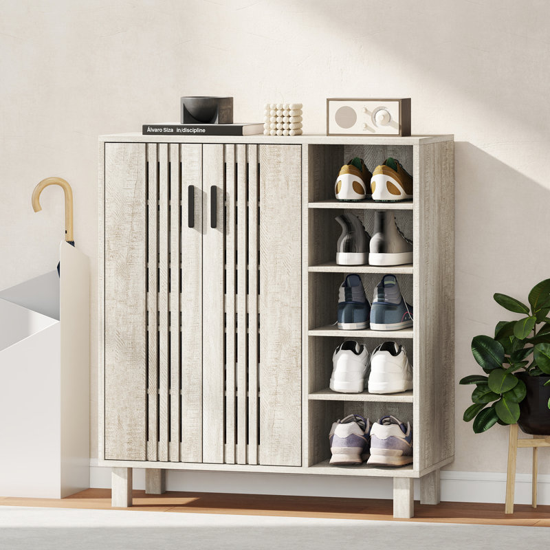 Range-chaussures avec tablettes ouvertes à 5 niveaux pour 17 paires de gris