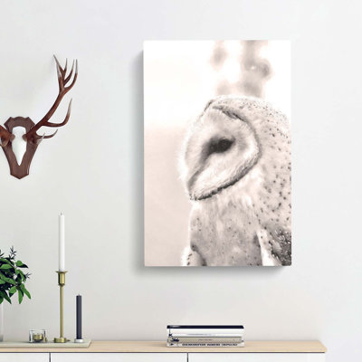 Watchful Barn Owl Bird - Wrapped Canvas