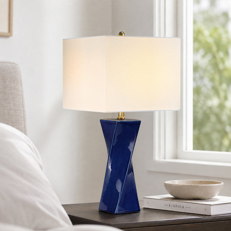 24.5in Blue Modern Sculpted Ceramic Table Lamps
