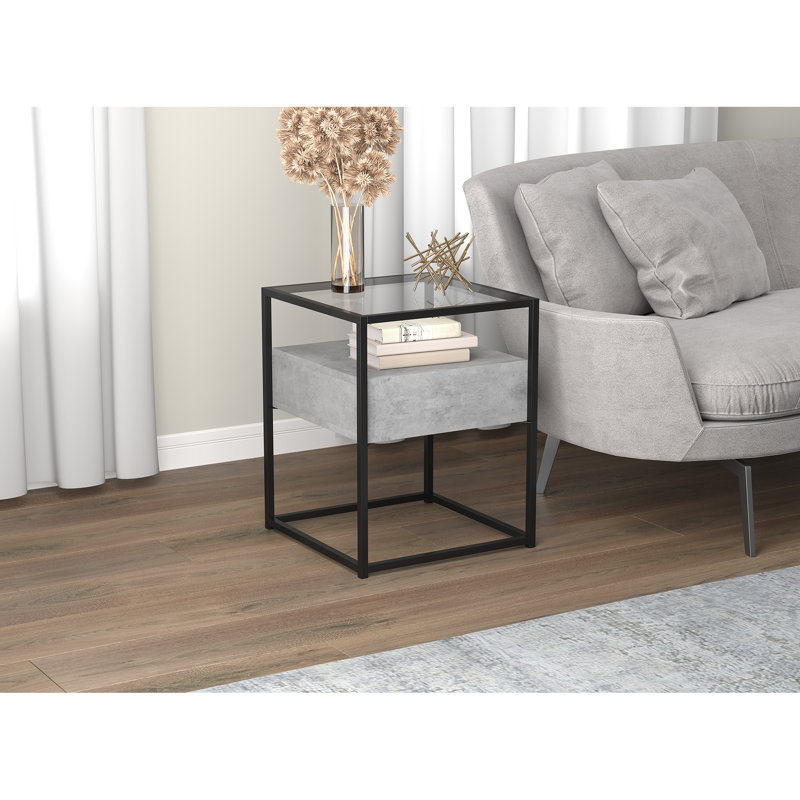 Evelino Glass Top End Table with Storage