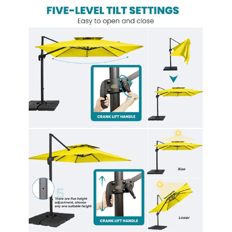 Parasol de patio extérieur en porte-à-faux avec couvercle Deboah, 144'', Jaune