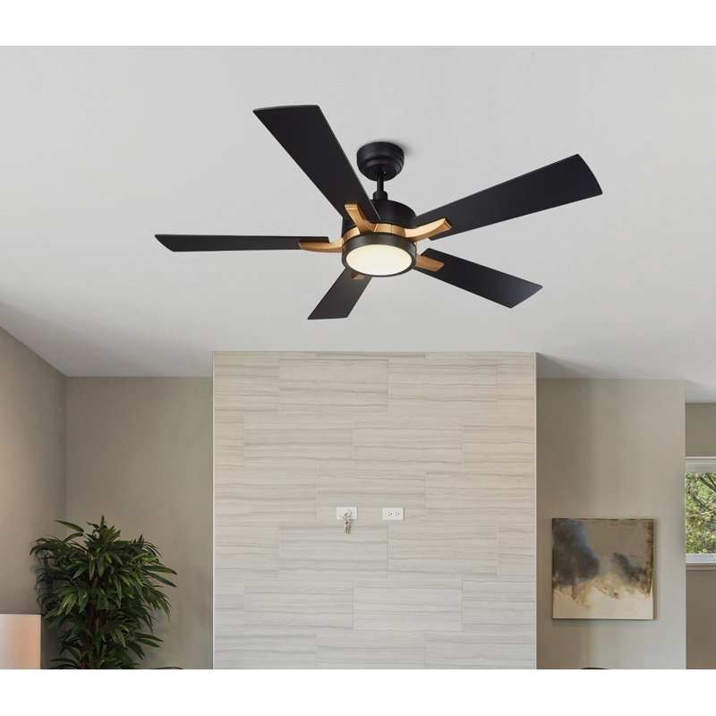 Ventilateur de plafond standard intelligent à 5 pales de 52 po Briyan avec télécommande et ensemble d'éclairage inclus, Noir