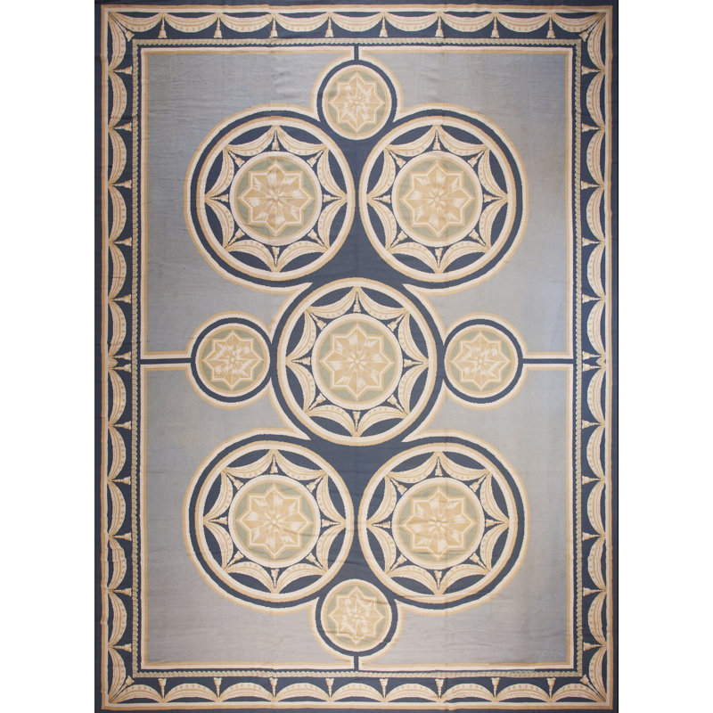 Antique Oversized Needlepoint Portugal Flat Weave Rug