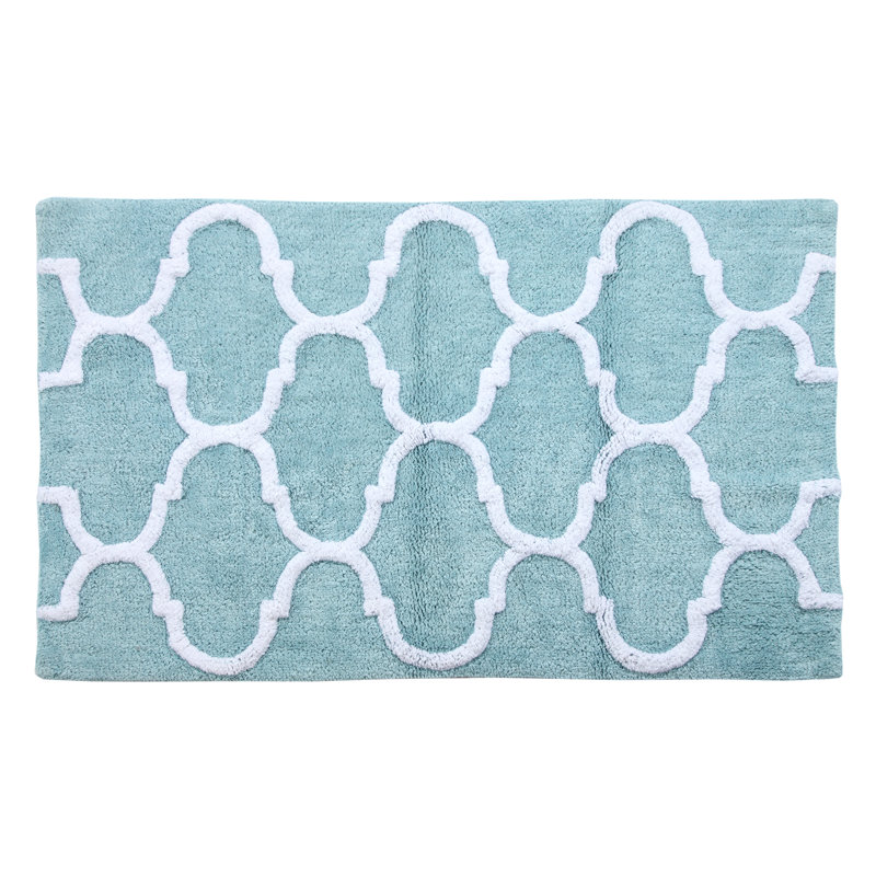 Anastatia Cotton Non-Slip Bath Rug, 34" x 21", Arctic Blue/White