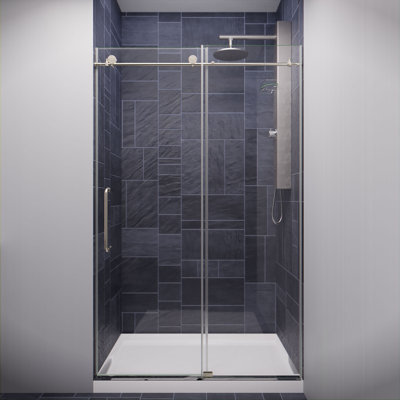Leon 48'' - W x 76'' H Single Added Door Frameless Shower Door with TSUNAMI GUARD