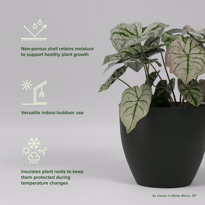 Greenline Fiberglass Lucy Large Indoor/Outdoor Round Planter -, 39" H x 44" W x 44" D, Matte Black