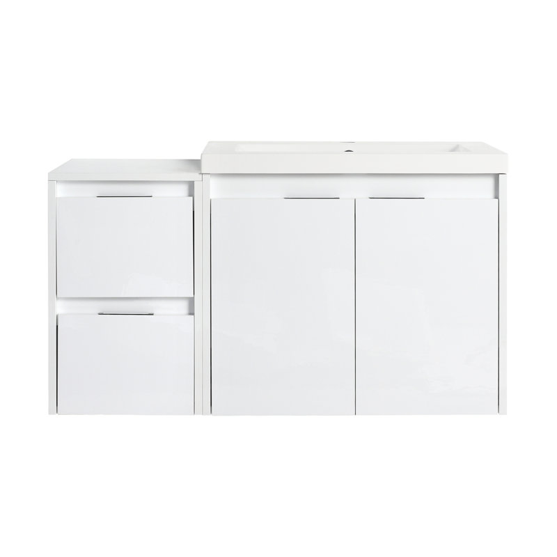Meuble-lavabo de 36 po avec lavabo en résine, 2 portes à fermeture douce et 1 armoire latérale, conception à fixation flottante