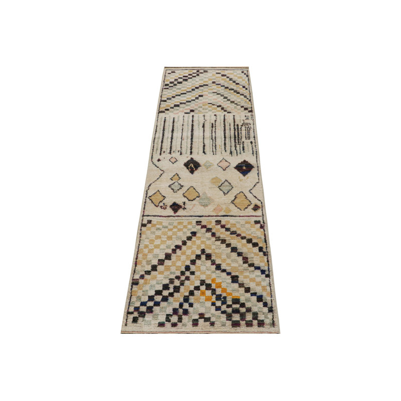 Moroccan Hand Knotted Geometric Area Rug, Runner 3' x 10'