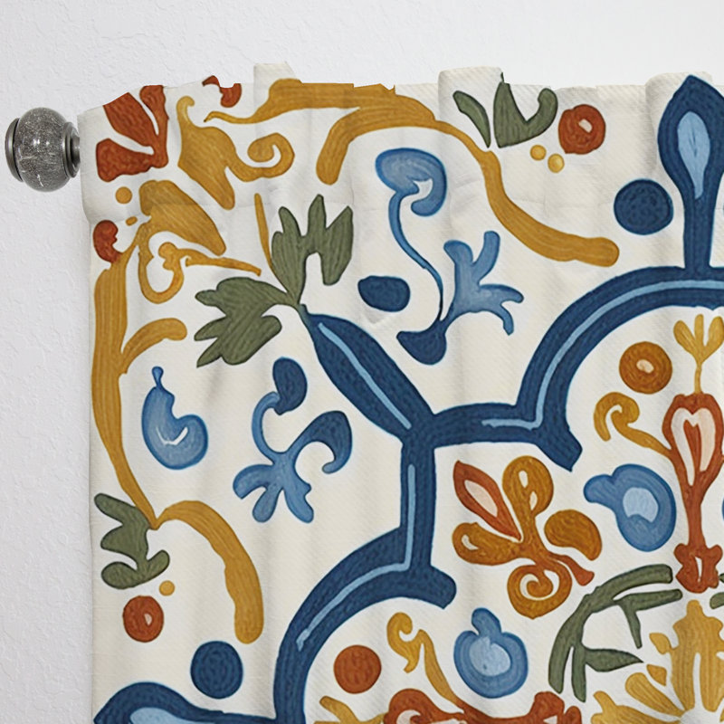 Mediterranean Tiles In Retro Blue IV - Abstract Velvet Curtain - 1 Panel, 52" W x 108" L