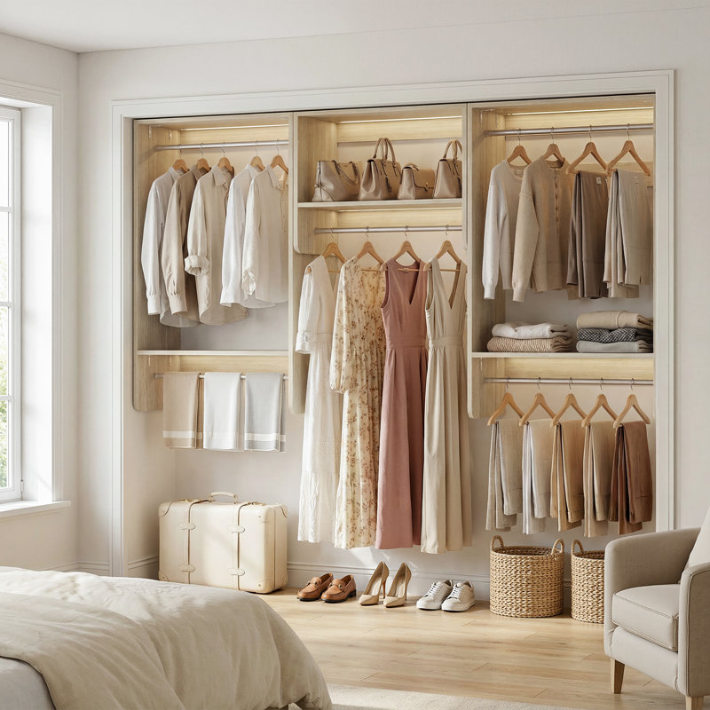 Mayline 23.6'' - 94.4'' Closet System Starter Kit, Washed Oak