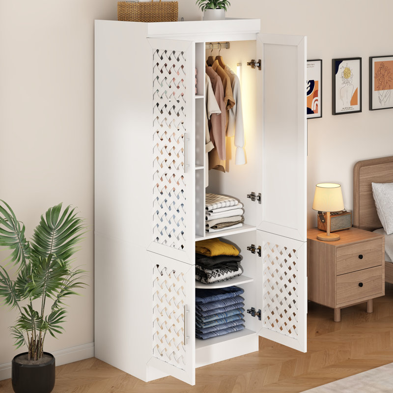 Armoire penderie 75,6 po de hauteur avec capteur de lumière, miroir, 3 portes tissées et tringle