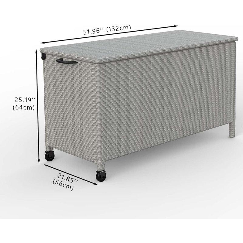 125 Gallon Outdoor Wicker Deck Box, PE Rattan Patio Storage with Steel Frame, Lockable Lid, Gray