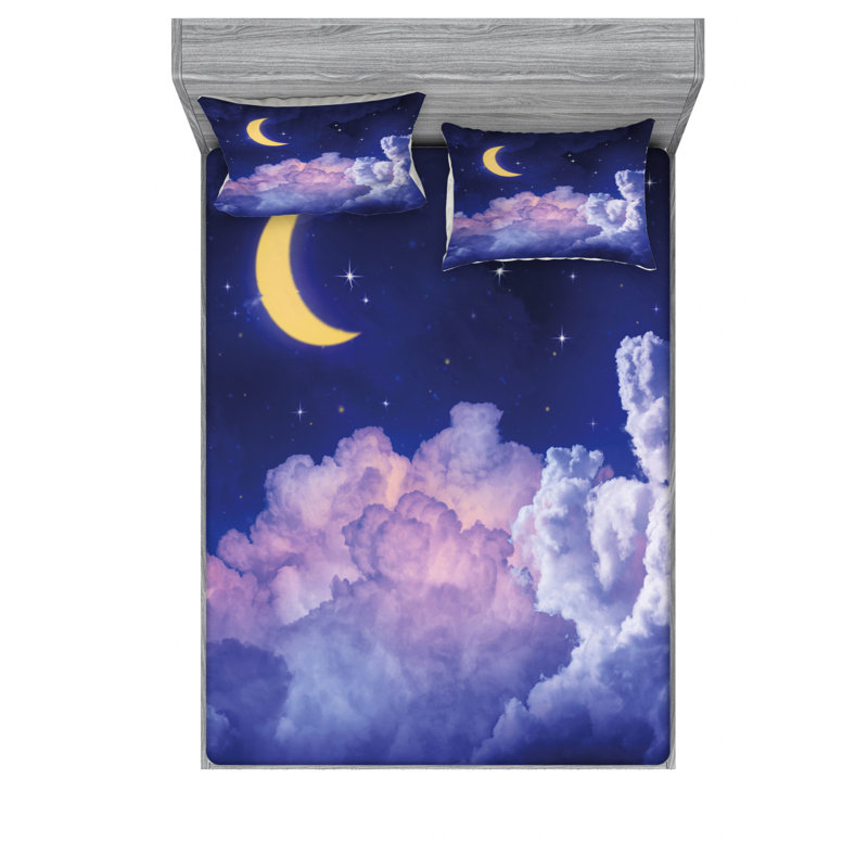 Microfiber Sheet Set, Full/Double Sheet Set with Fitted Sheet, Cloudy Sky of the Moon