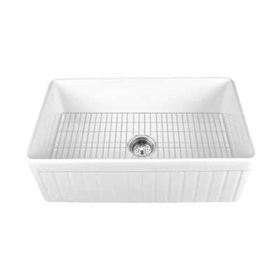 Évier de cuisine en argile réfractaire avec grille d'évier et crépine L 33 po x l 18 po Solstice