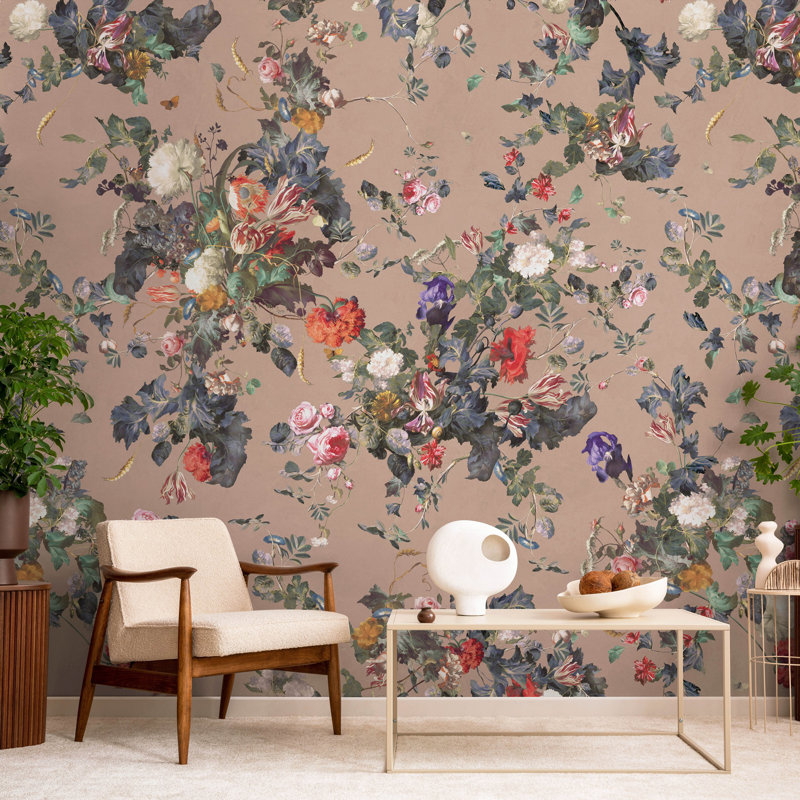 Papier peint floral foncé foncé, Brun, L 66 po x l 122 po