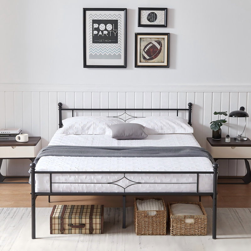 Vintage Metal Bed Frame With Elegant Headboard And Footboard, No Box Spring Needed, Noise Free, Full