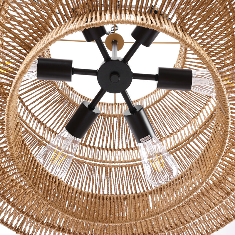 Lustre tambour tissé à la main 6 lumières à intensité variable Caytlen