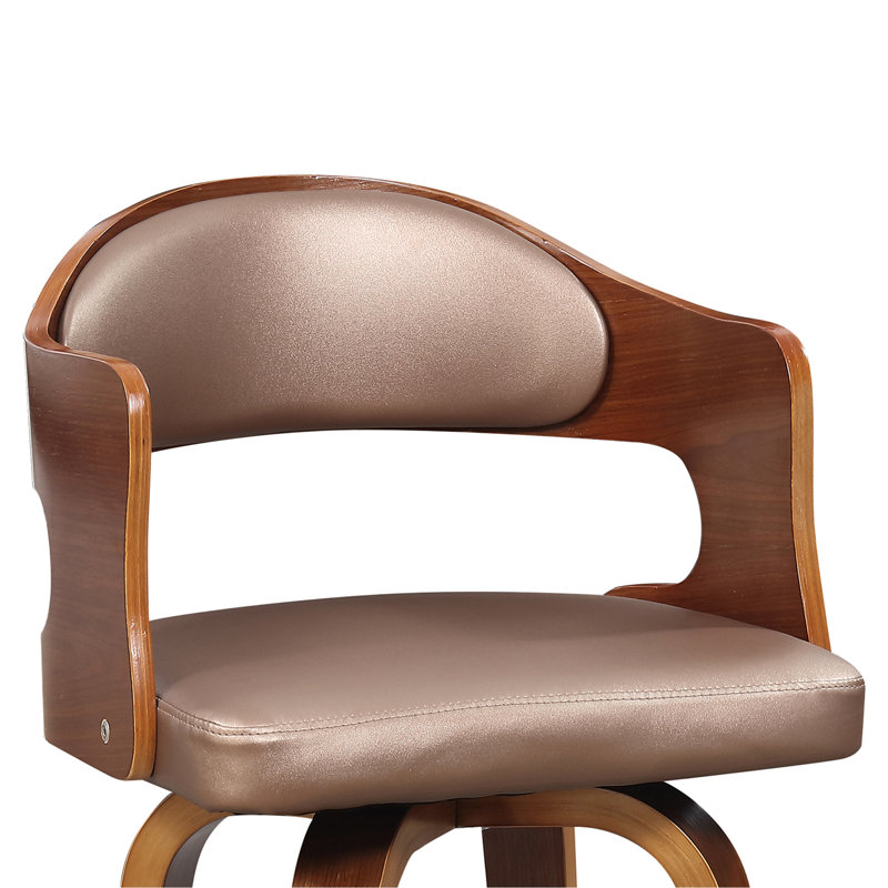Pivotant de 27 pouces avec bois et similicuir, abat-jour rose, style Mid-Century, pivotant à 360 °, pour comptoirs, rotation noire, repose-pieds polis