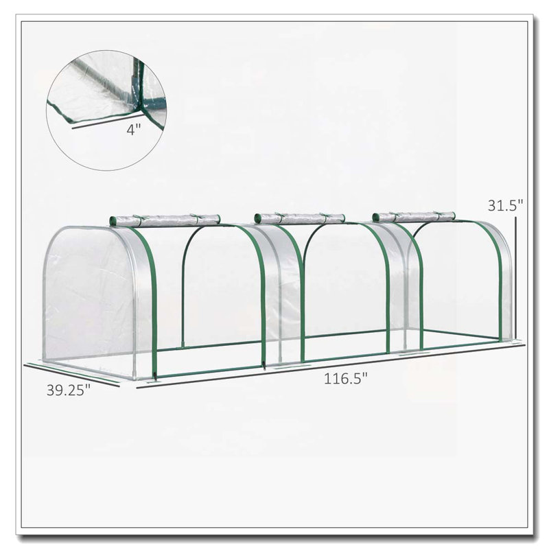 Outsunny 10' x 3' x 2.5' Mini Greenhouse, Portable Tunnel Green House with Roll-Up Zippered Doors, UV Waterproof Cover, Steel Frame, Clear